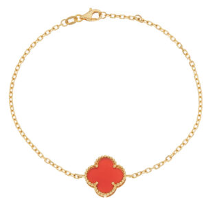 Pulseira Um Trevo Ouro 18K (750) Cornalina