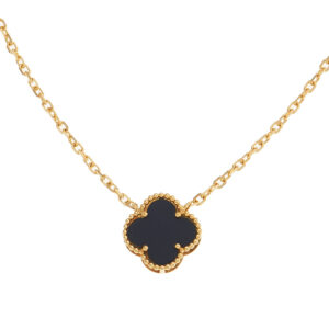 Colar Trevo Ouro 18K (750) Pedra Ônix