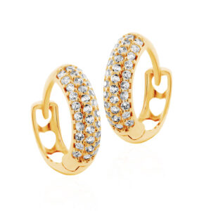 Brincos Argolas Cravejadas Em Ouro 18k (750)