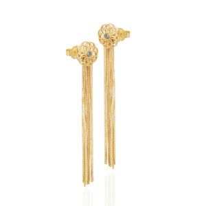 Brincos Flor Em Ouro 18k (750) Com Detalhe Central Em Ouro Branco 18k (750)