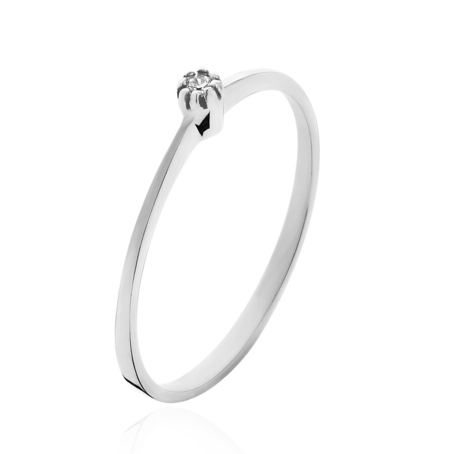 Anel Solitario Ouro Branco 18K (750)