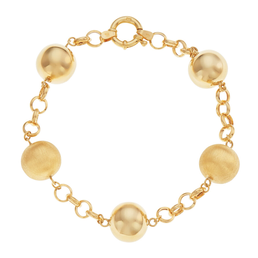 Pulseira Elo Português Ouro 18K (750) Com Bolas de 12 mm