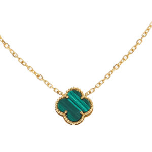 Colar Trevo Ouro 18K (750) Com Pingente Trevo e Pedra Malaquita