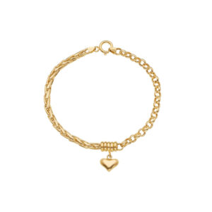 Pulseira Dois Elos Ouro 18k (750) Com Pingente Coração