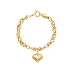 Pulseira Trançada Com Pingente Coração  Ouro 18K 750