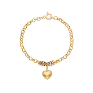 Pulseira Pingente Coração Com Argolas Tricolor Ouro 18K (750)
