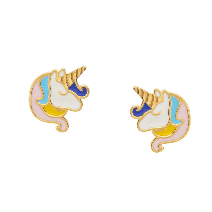 Brincos Infantis Unicórnio Ouro 18K (750)