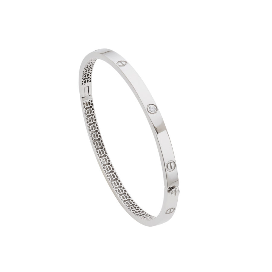 Bracelete Love Cravejado Ouro Branco 18K