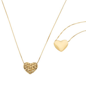 Colar Elo Veneziano Coração Diamantado Ouro 18K  750