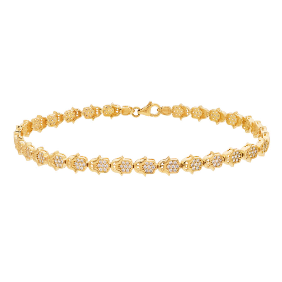 Pulseira Mão De Fatima Cravejada Ouro 18K (750)