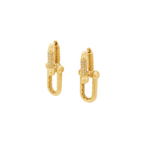 Brincos Elos Cravejados Ouro 18K