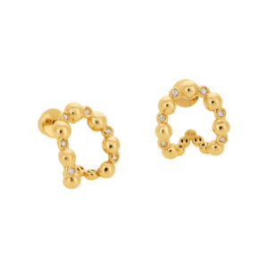 Brincos Contorno Orgânico Bolinhas Com brilhantes Ouro 18K (750)