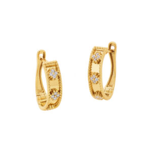 Brincos Argola Trevos Cravejado Ouro 18K (750) Primeiro Furo