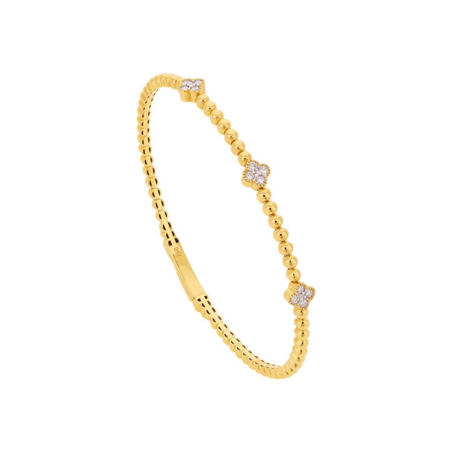 Bracelete Três Trevos Com Brilhantes Ouro 18K 750