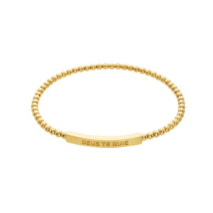 Pulseira Bolinhas Elástica Deus Te Guie Em Ouro 18k (750)