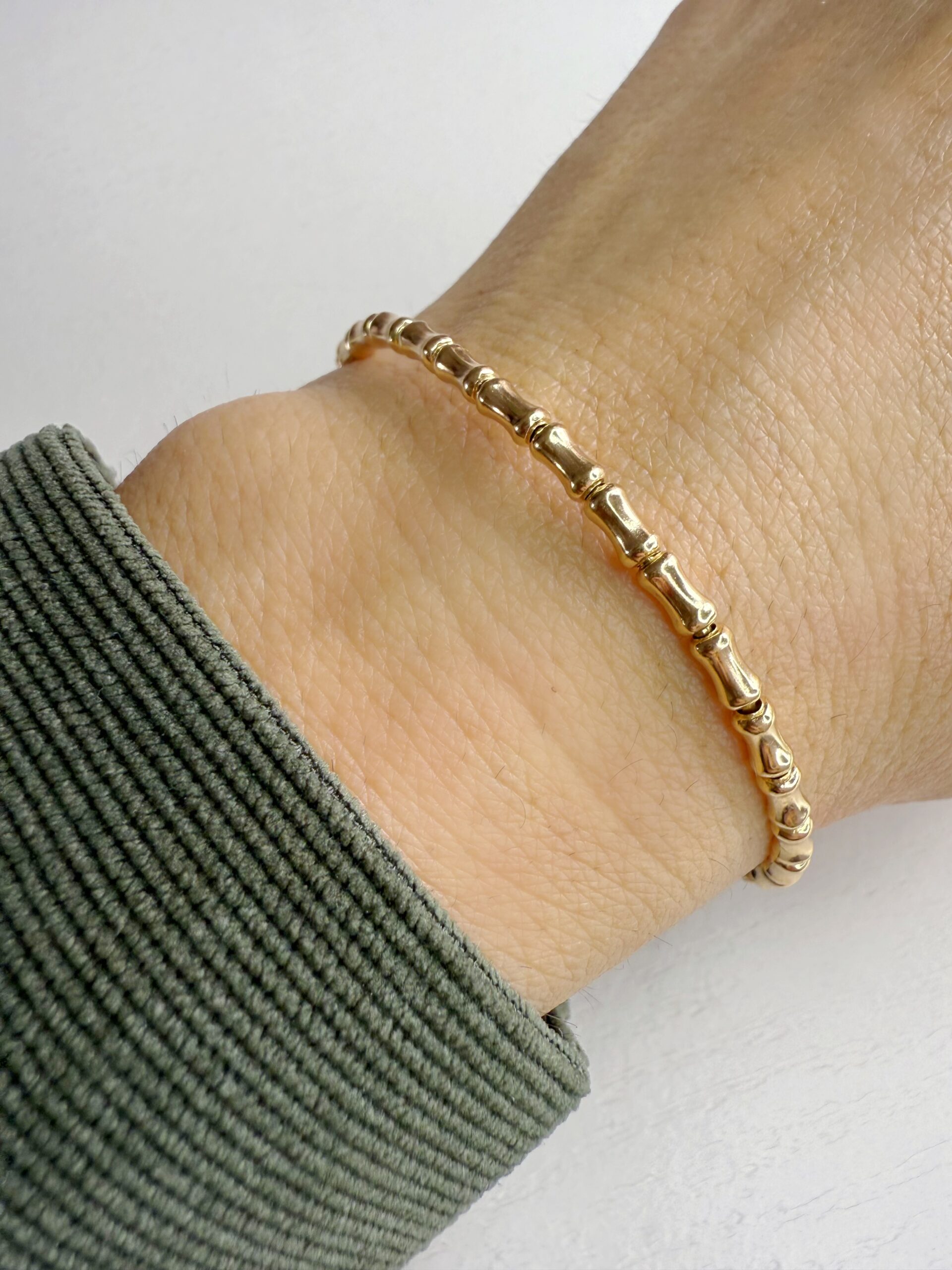 Pulseira Elástica Elo Bambu Ouro 18K (750) - Imagem 2