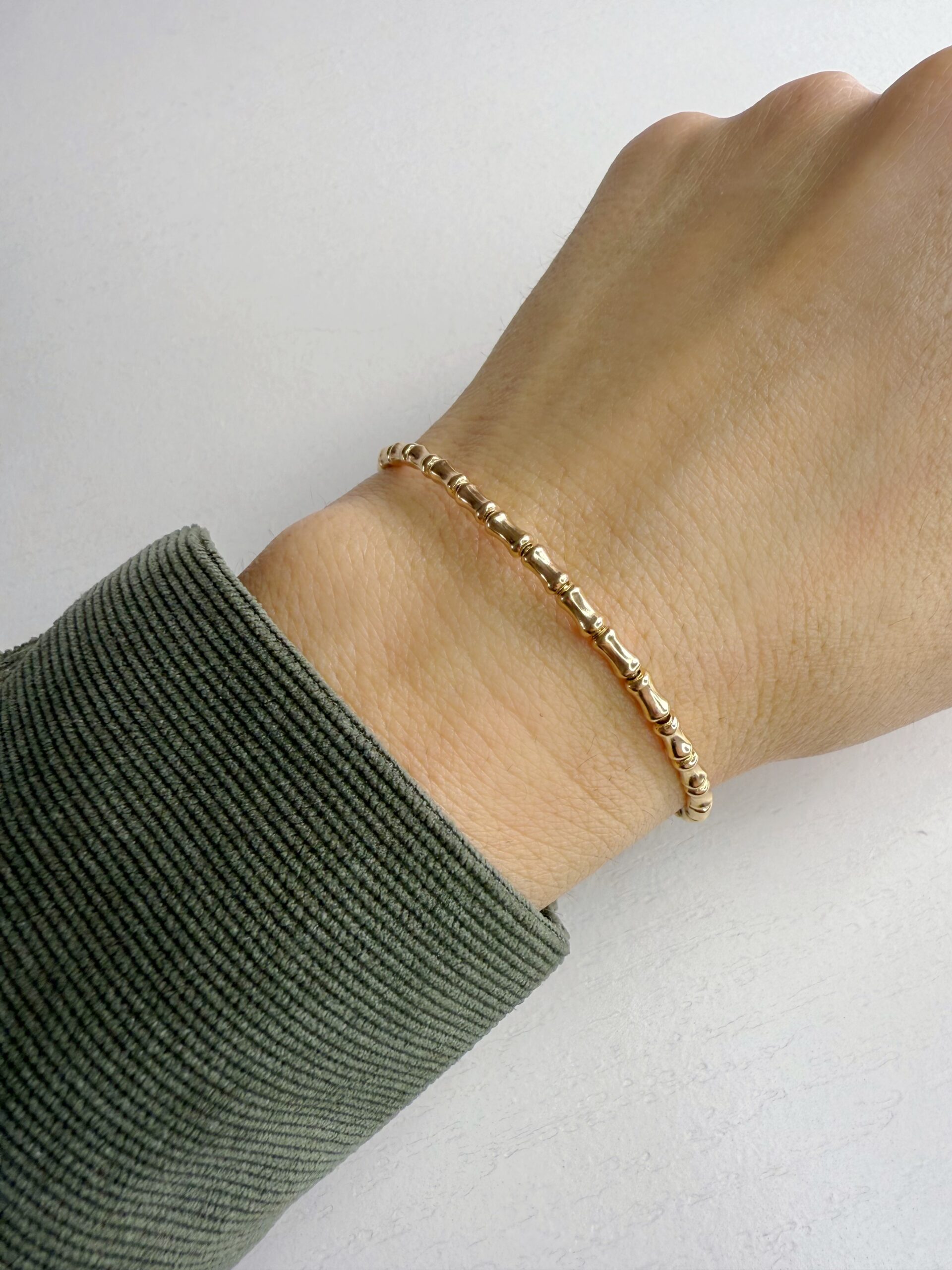 Pulseira Elástica Elo Bambu Ouro 18K (750) - Imagem 3