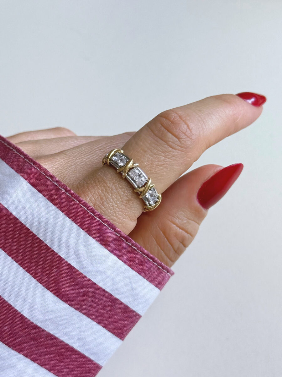 Anel X Cravejado Ouro Branco 18K 750 (Sob encomenda) - Imagem 2