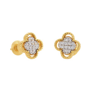 Brincos Cravejados Trevo Ouro Amarelo e Branco 18K (750)