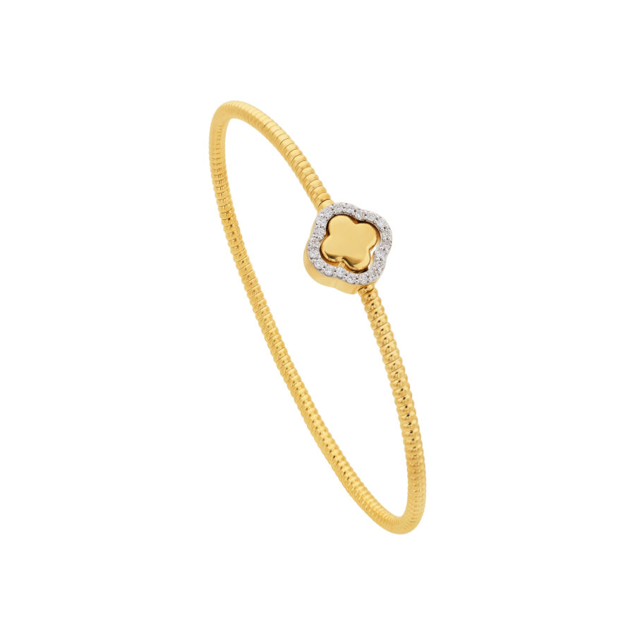 Bracelete Trevo Ouro 18K Com Brilhantes
