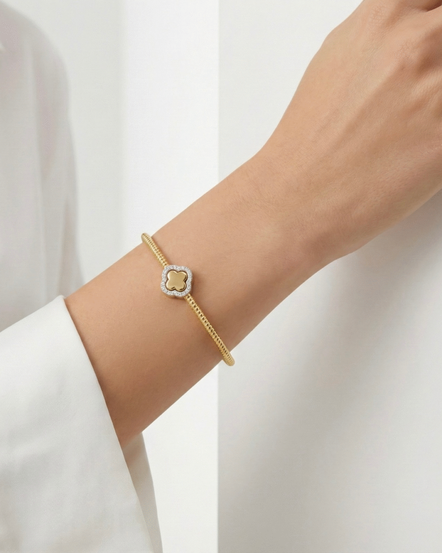 Bracelete Trevo Ouro 18K Com Brilhantes - Imagem 4