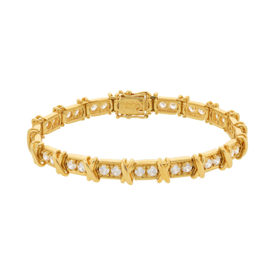 Bracelete X Cravejado Ouro 18K (Sob Encomenda)