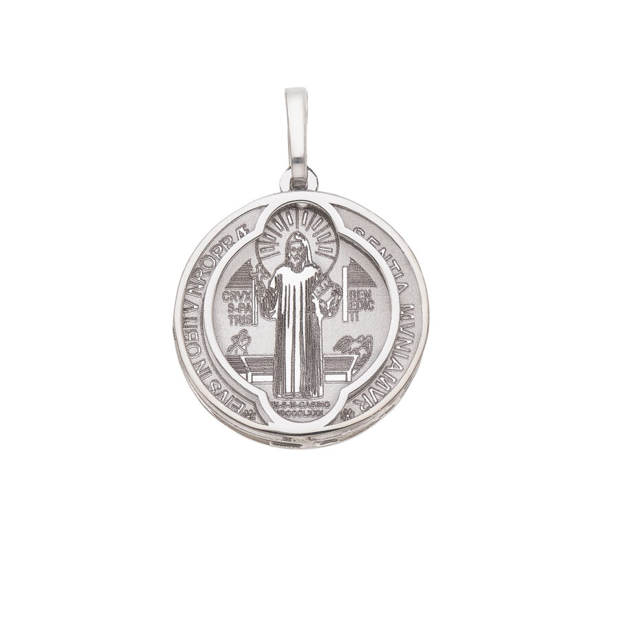 Pingente Medalha São Bento Ouro Branco 18K (750)