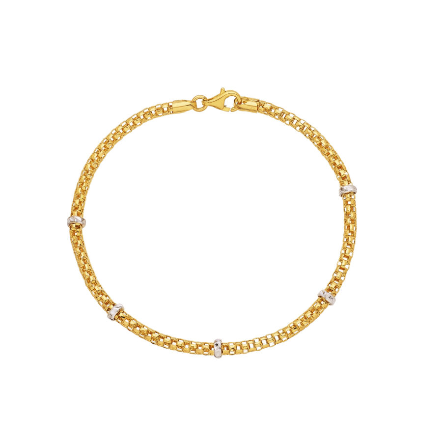 Pulseira Italiana Esferas Brancas Ouro 18K