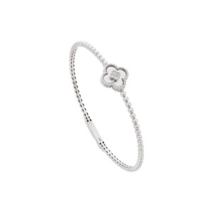 Bracelete Trevo Espelhado Ouro Branco 18K Brilhantes