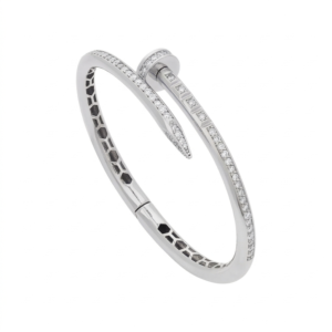 Bracelete Prego Cravejado Ouro Branco 18K Moissanites Sob Produção