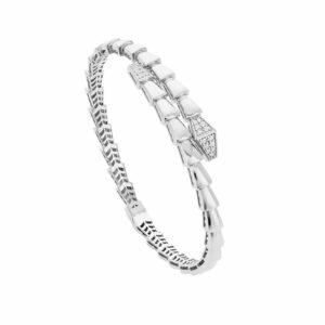 Bracelete Serpente Cravejado Ouro Branco 18K (750) Sob Produção