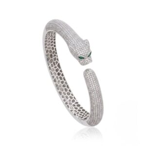 Bracelete Pantera Cravejado Ouro Branco 18K Sob Produção