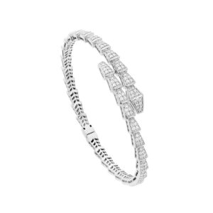 Bracelete Serpente  Cravejado Inteiro Ouro Branco 18K (750) Sob Produção