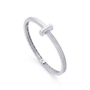 Bracelete T Cravejado Ouro Branco 18K (750) Sob Produção