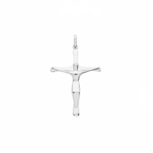 Pingente Crucifixo Minimalista Ouro Branco 18K Brilhante