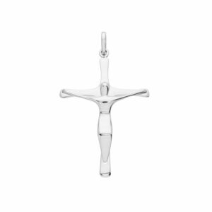 Pingente Crucifixo Minimalista Ouro Branco 18K Brilhante