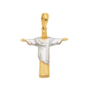 Pingente Cristo Redentor Ouro Branco e Amarelo 18K 26 mm