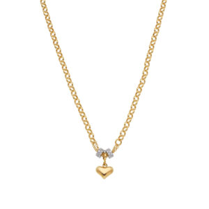 Colar Elo Português Pingente Coração Ouro 18K