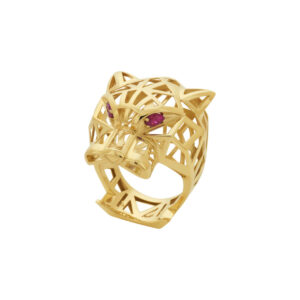 Anel Pantera Ouro 18K Rubis