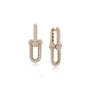 Brincos Elos Cravejados Ouro 18K