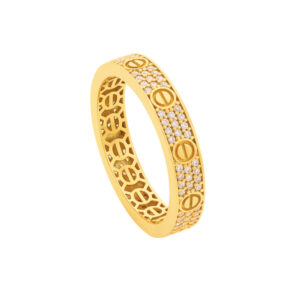Anel Aliança Love Cravejada Ouro 18K