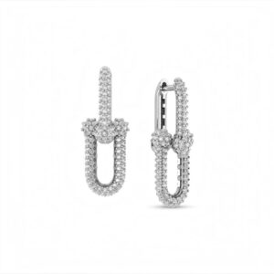 Brincos Elos Cravejados Ouro Branco 18K