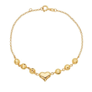 Pulseira Bolinhas e Coração Diamantada Ouro 18K